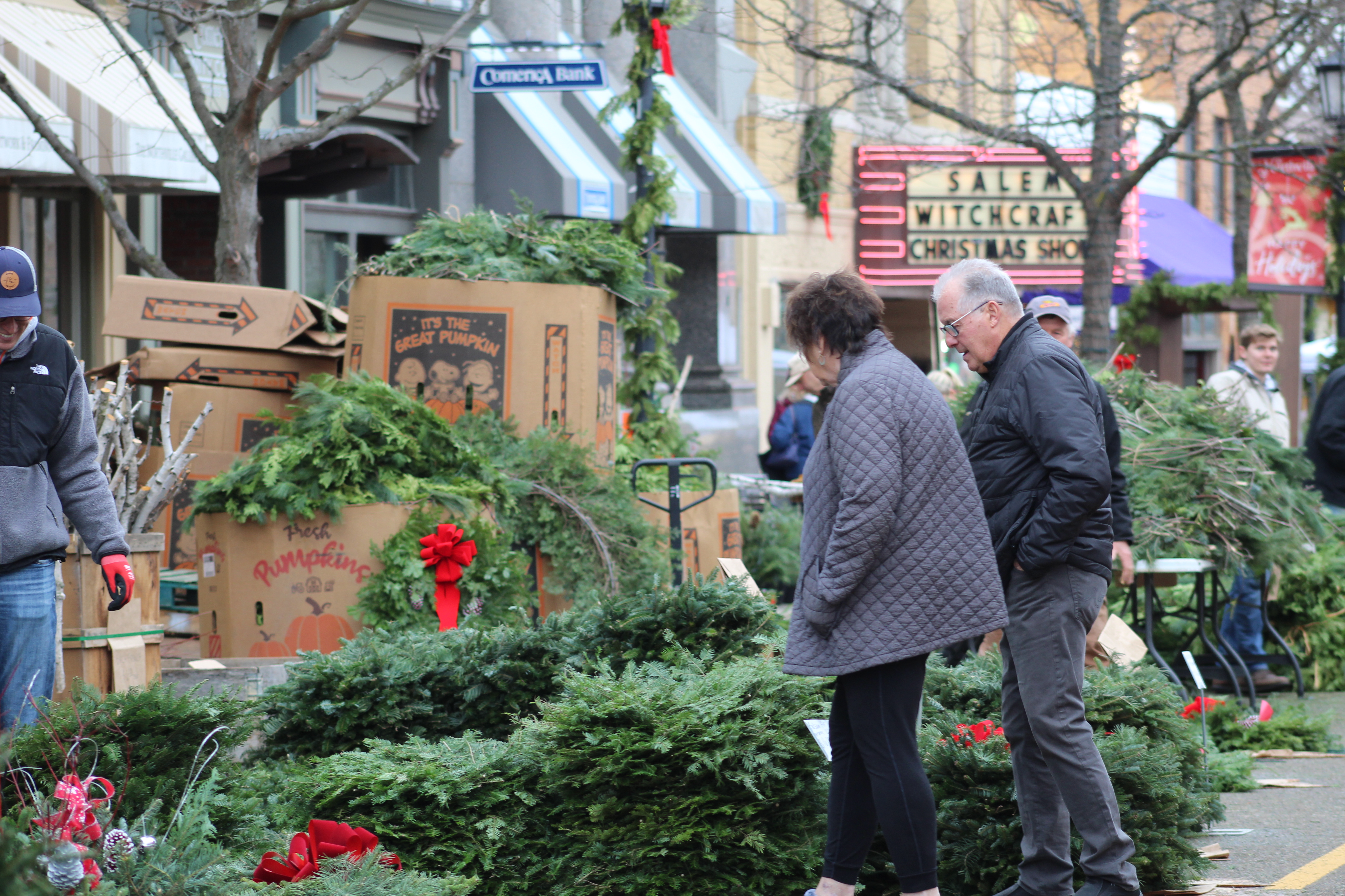 Spectators gather as festive floats and lights wind through Northville during the holiday parade.